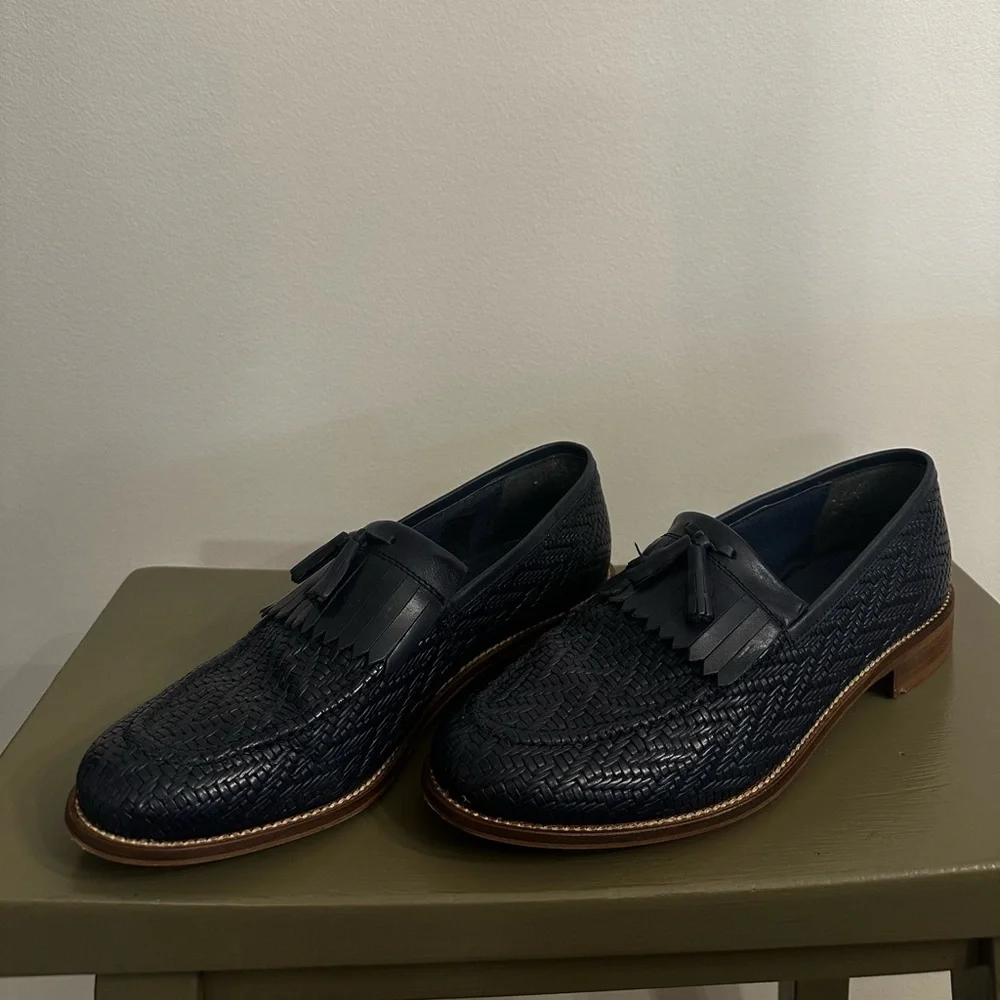 Annabella Navy Blue Woven Leather Kiltie Tassel Loafers Size 39/8-8.5 - Picture 2 of 9